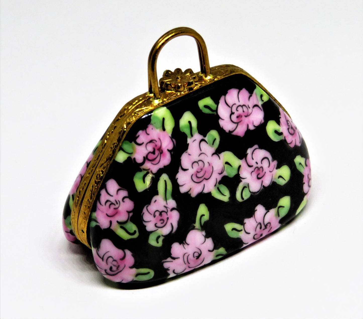 LIMOGES FRANCE BOX -ARTORIA- MARY POPPINS FLOWERED CARPET BAG PURSE - LE -DISNEY