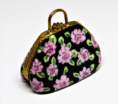 LIMOGES FRANCE BOX -ARTORIA- MARY POPPINS FLOWERED CARPET BAG PURSE - LE -DISNEY