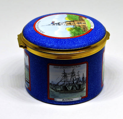 STAFFORDSHIRE ENGLISH ENAMEL BOX - U. S. LANDMARKS - STATUE OF LIBERTY - CAPITOL