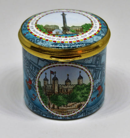 STAFFORDSHIRE ENGLISH ENAMEL BOX - LONDON LANDMARKS - TOWER OF LONDON - BIG BEN