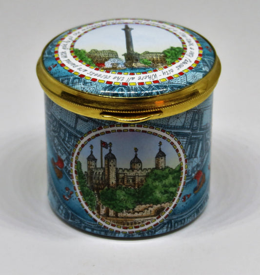 STAFFORDSHIRE ENGLISH ENAMEL BOX - LONDON LANDMARKS - TOWER OF LONDON - BIG BEN