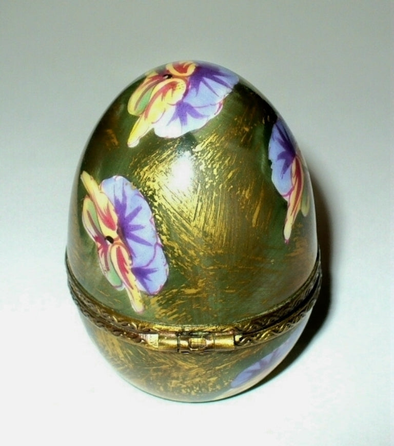 LIMOGES BOX - CHAMART - PANSY EASTER EGG & PERFUME BOTTLE - FLOWERS
