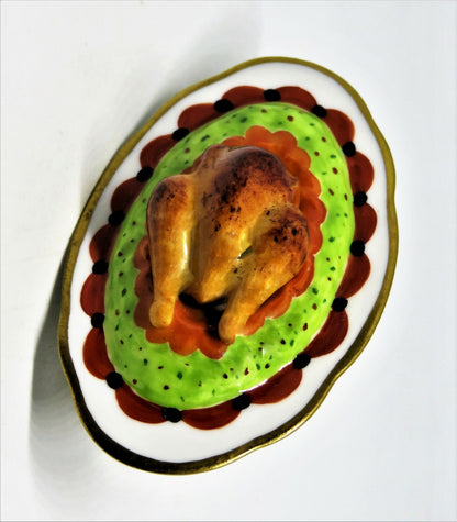 LIMOGES FRANCE BOX - PARRY-VIEILLE - THANKSGIVING - TURKEY ON A PLATTER & KNIFE