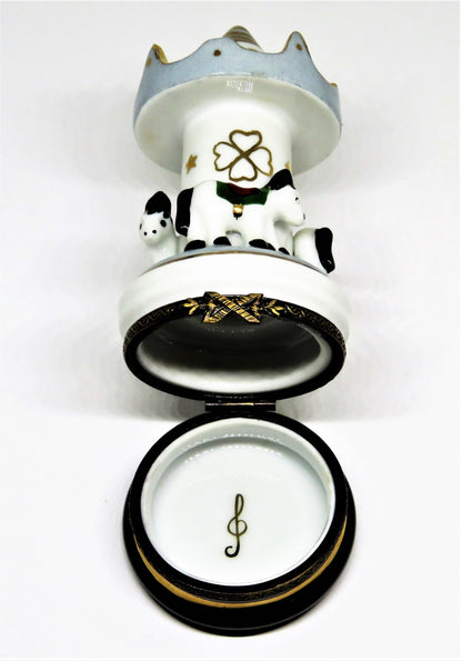 LIMOGES FRANCE BOX - TALL CAROUSEL WITH HORSES - MERRY-GO-ROUND - STAR & FLOWERS