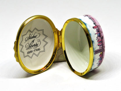 HALCYON DAYS ENAMEL BOX - TIFFANY - STATUE OF LIBERTY - NEW YORK CITY - JULY 4TH