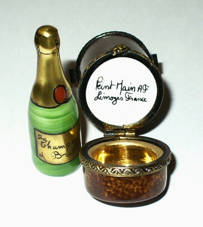 LIMOGES FRANCE BOX~ 2 PIECE FRENCH CHAMPAGNE BOTTLE & BUCKET ~GRAPES~ PEINT MAIN