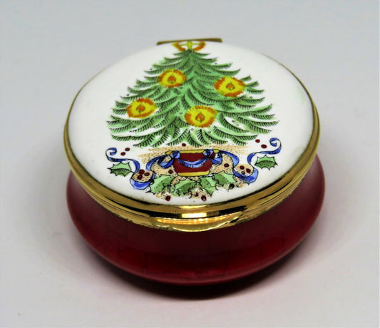 CRUMMLES ENAMEL BOX - HARRODS CHRISTMAS 1979 - TREE & CANDLES - HOLLY & RIBBONS