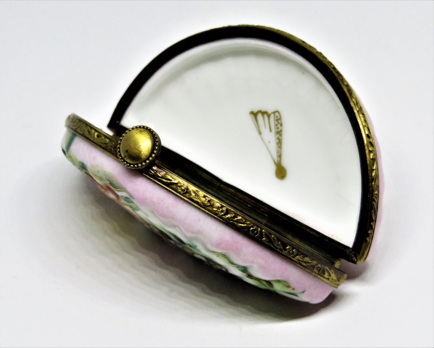 LIMOGES FRANCE BOX - TINY PINK & WHITE FLORAL ASIAN FAN - ASSORTED FLOWERS