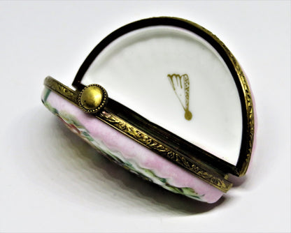 LIMOGES FRANCE BOX - TINY PINK & WHITE FLORAL ASIAN FAN - ASSORTED FLOWERS