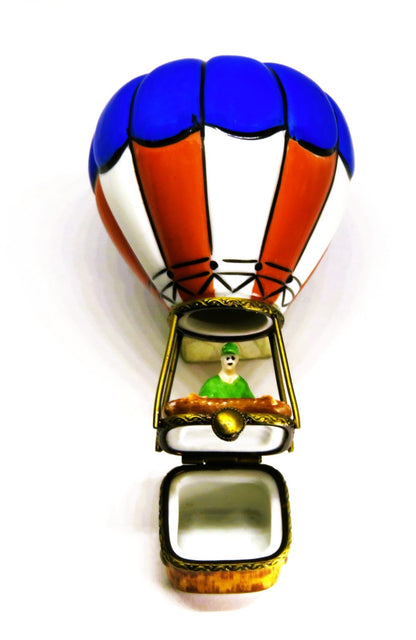LIMOGES FRANCE BOX- 2 PIECE ATTACHED HOT AIR BALLOON - WICKER BASKET - PASSENGER
