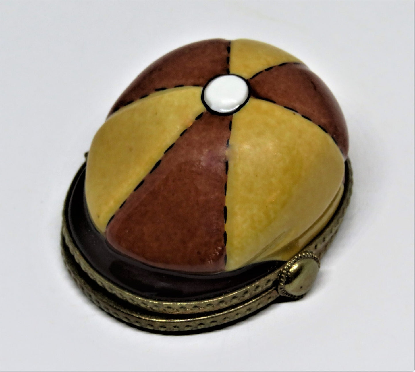 LIMOGES FRANCE BOX~ MAN'S  CAP ~ HAT ~ WALKING STICK & GLOVES INSIDE ~PEINT MAIN