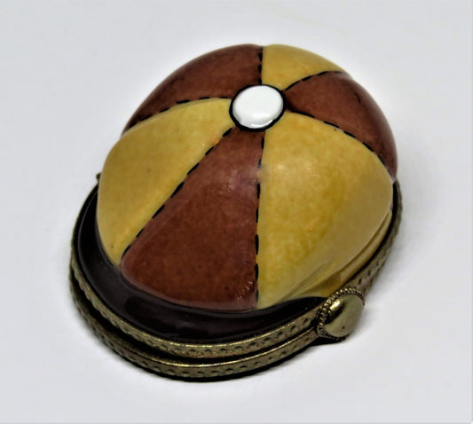 LIMOGES FRANCE BOX~ MAN'S  CAP ~ HAT ~ WALKING STICK & GLOVES INSIDE ~PEINT MAIN