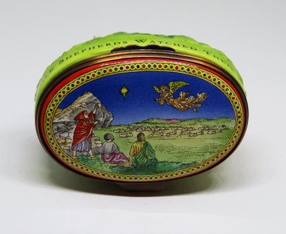 HALCYON DAYS ENAMEL BOX - CHRISTMAS BONBONNIERE - SHEPHERDS & THEIR FLOCKS