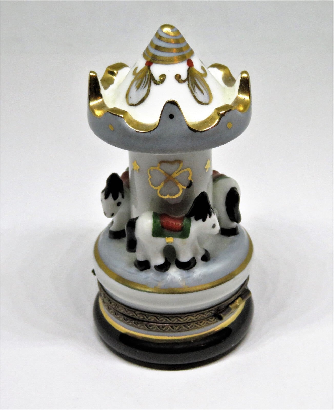 LIMOGES FRANCE BOX - TALL CAROUSEL WITH HORSES - MERRY-GO-ROUND - STAR & FLOWERS