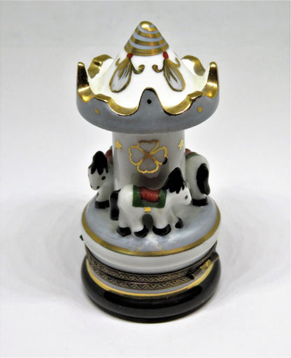 LIMOGES FRANCE BOX - TALL CAROUSEL WITH HORSES - MERRY-GO-ROUND - STAR & FLOWERS