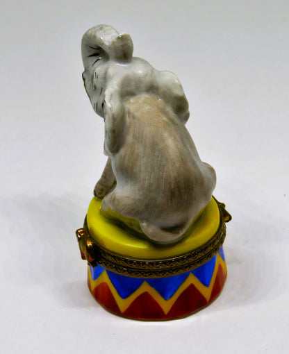 LIMOGES FRANCE BOX ~ PARRY-VIEILLE ~ CIRCUS ELEPHANT & STAND ~ PEINT MAIN