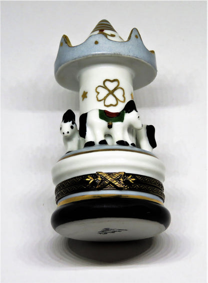 LIMOGES FRANCE BOX - TALL CAROUSEL WITH HORSES - MERRY-GO-ROUND - STAR & FLOWERS