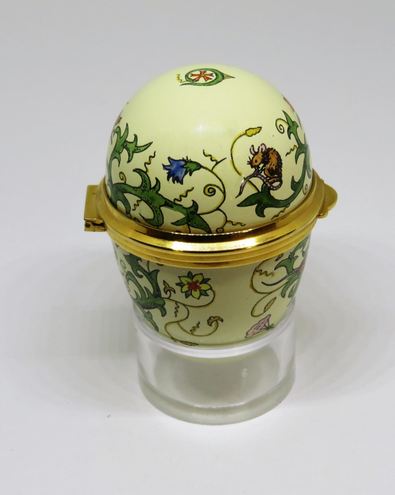 STAFFORDSHIRE ENGLISH ENAMEL BOX - VINTAGE EGG - MICE - BUTTERFLY - DRAGONFLY