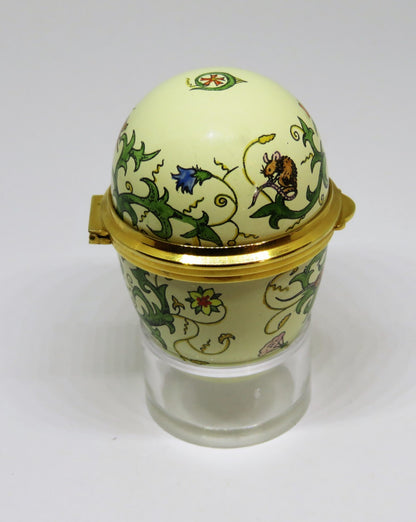 STAFFORDSHIRE ENGLISH ENAMEL BOX - VINTAGE EGG - MICE - BUTTERFLY - DRAGONFLY