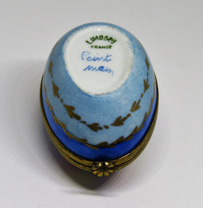 LIMOGES FRANCE BOX ~ VINTAGE HARLEQUIN EGG ~ DIAMOND PATTERN ~"I LOVE YOU"