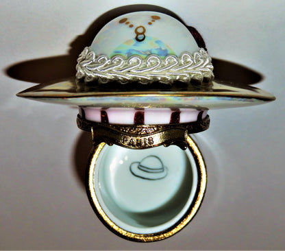 LIMOGES FRANCE BOX ~ PARIS HAT ~ FIONA SAUNDERS ~ BRAID & FABRIC BOW ~ LE 47/300