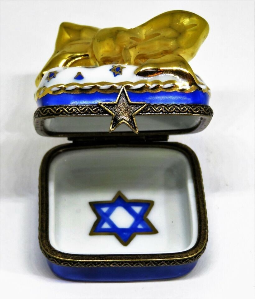 LIMOGES FRANCE BOX ~ JUDAICA GIFT BOX & GOLD BOW ~ HANUKKAH ~ JEWISH STAR