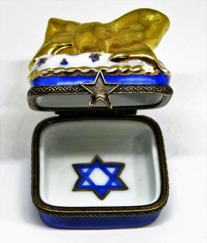 LIMOGES FRANCE BOX ~ JUDAICA GIFT BOX & GOLD BOW ~ HANUKKAH ~ JEWISH STAR