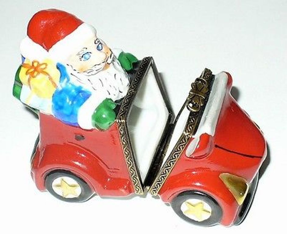 LIMOGES BOX - CHRISTMAS - SANTA CLAUS & "JOLLY JALOPY" CAR - CHRISTOPHER RADKO ~ MIB