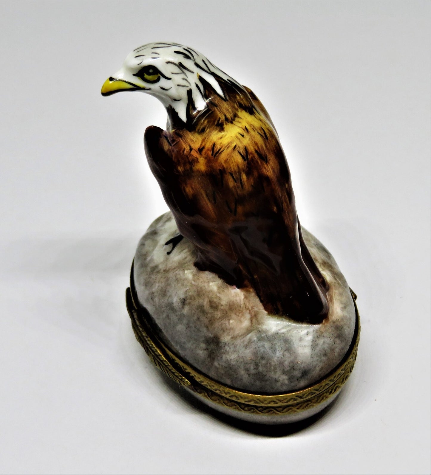 LIMOGES FRANCE BOX - PARRY-VIEILLE - AMERICAN BALD EAGLE - BIRDS - NEST INSIDE