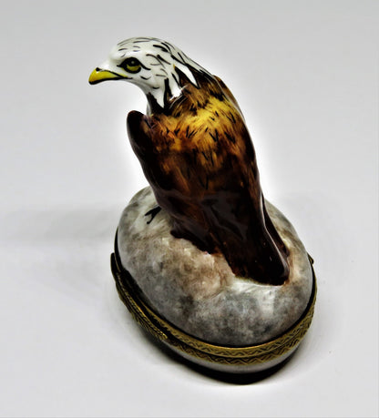 LIMOGES FRANCE BOX - PARRY-VIEILLE - AMERICAN BALD EAGLE - BIRDS - NEST INSIDE