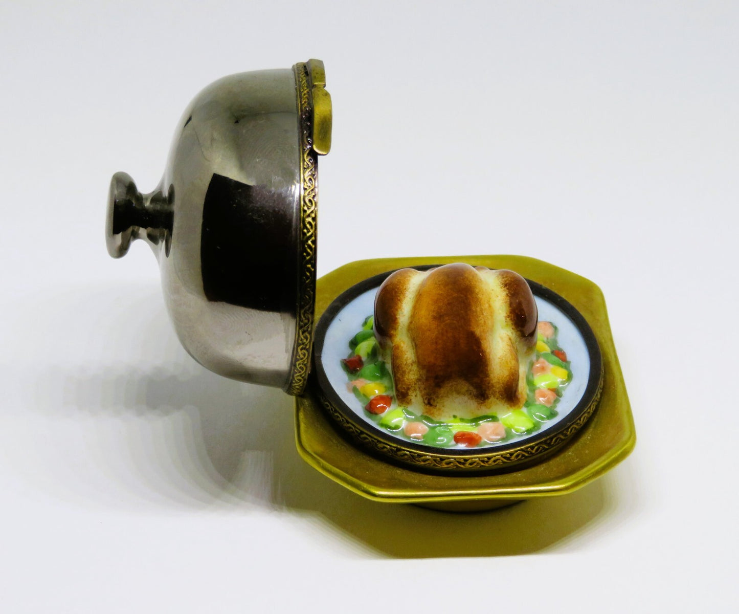 LIMOGES FRANCE BOX - THANKSGIVING - TURKEY ON A DOMED SERVING PLATTER & KNIFE