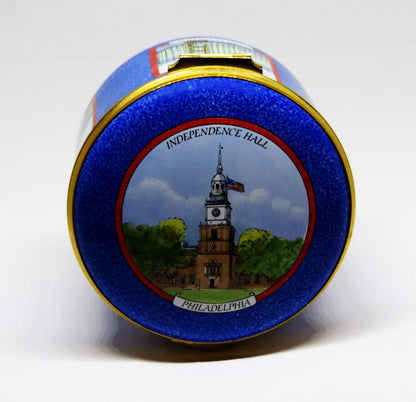 STAFFORDSHIRE ENGLISH ENAMEL BOX - U. S. LANDMARKS - STATUE OF LIBERTY - CAPITOL