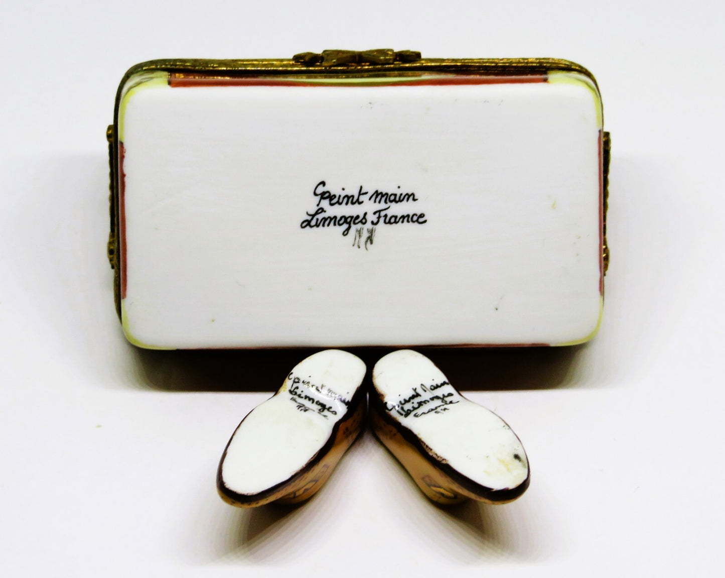 LIMOGES FRANCE BOX - SHOE BOX & DISPLAY RACK & PAIR OF MEN'S SHOES - SHOE HORN