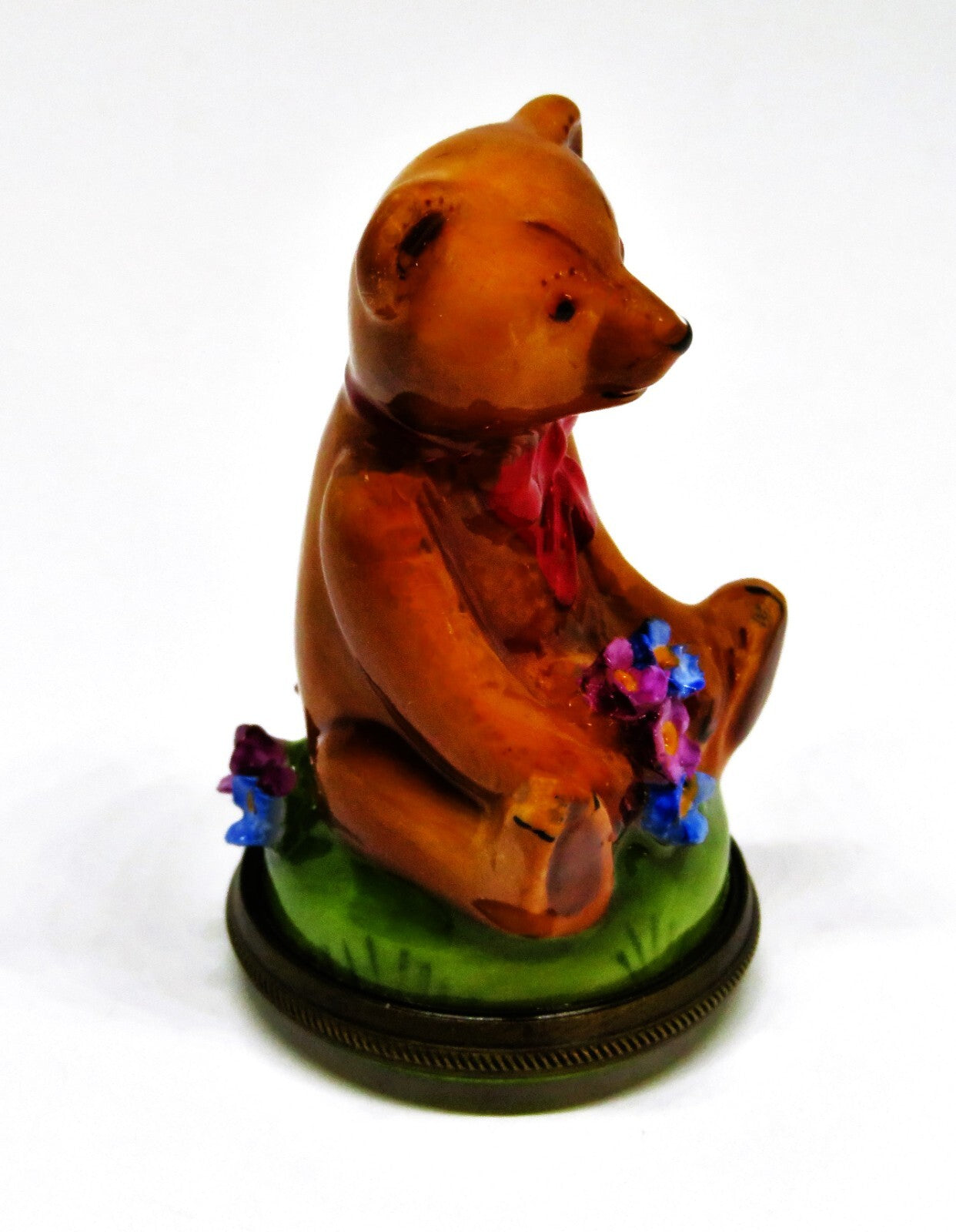 STAFFORDSHIRE ENGLISH ENAMEL BOX - TEDDY BEAR BONBONNIERE - 3D FLOWERS - MIB