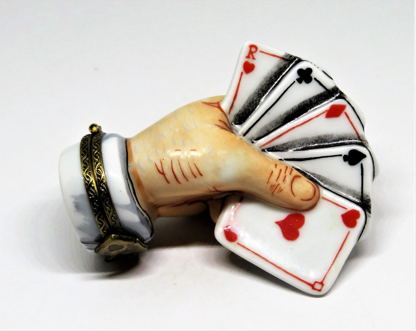 LIMOGES FRANCE BOX - ROCHARD  - SLEIGHT OF HAND - MALE HAND AND PLAYING CARDS