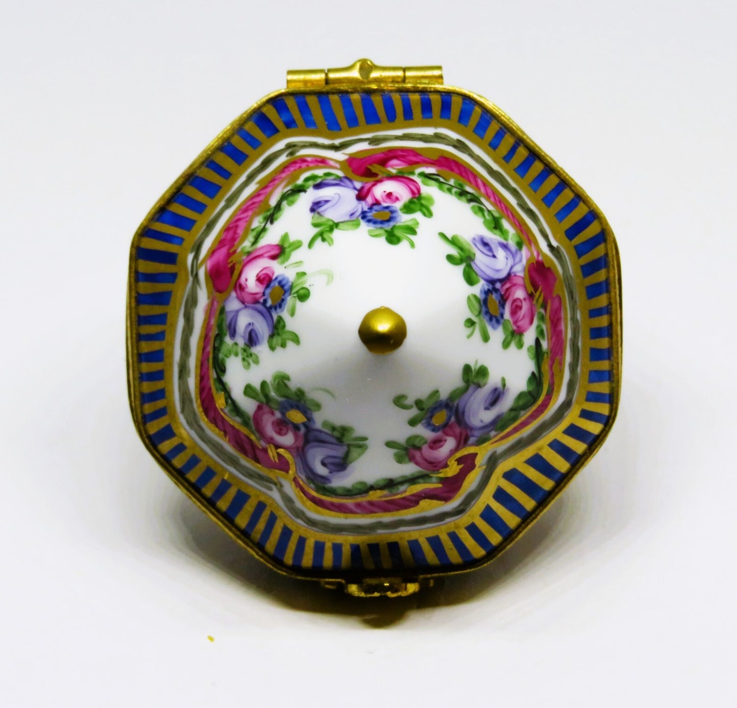 LIMOGES FRANCE BOX- UNUSUAL 8 SIDED FLORAL PYRAMID -SEVRES STYLE- FLOWERS -ROSES