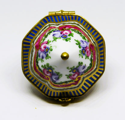 LIMOGES FRANCE BOX- UNUSUAL 8 SIDED FLORAL PYRAMID -SEVRES STYLE- FLOWERS -ROSES