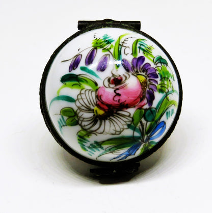 LIMOGES FRANCE BOX ~VIALARD~ SMALL BALL FLORAL ~ BOUQUET OF FLOWERS ~ PEINT MAIN