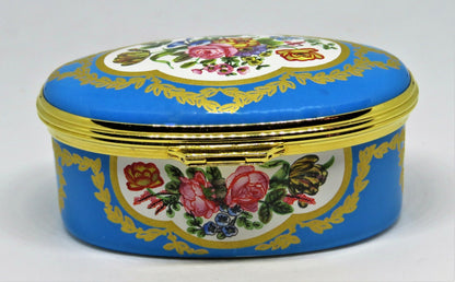 HALCYON DAYS ENGLISH ENAMEL BOX - FLORAL - SEVRES PORCELAIN PLAQUE 1780 - MIB