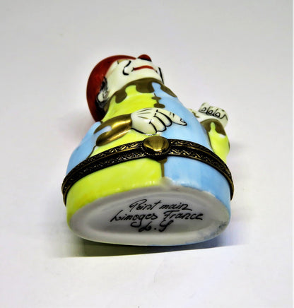 LIMOGES FRANCE BOX ~ WHITE FACED HARLEQUIN CLOWN ~ JESTER ~ MIME ~ PEINT MAIN