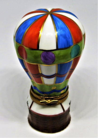 LIMOGES FRANCE BOX~ EXIMIOUS ~ COLORFUL HOT AIR BALLOON & SAND BAGS ~ PEINT MAIN