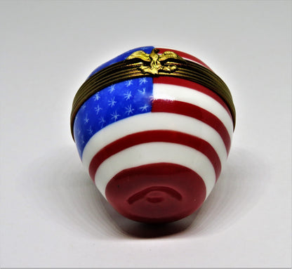 LIMOGES FRANCE BOX~ PATRIOTIC APPLE & UNITED STATES FLAG ~STARS & STRIPES~ EAGLE