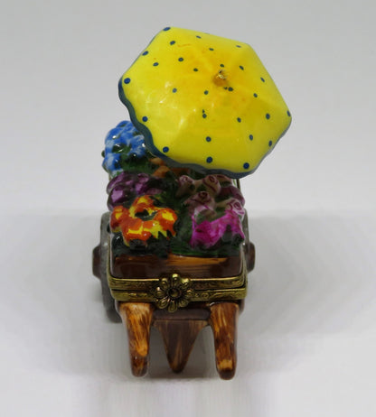 LIMOGES FRANCE BOX ~ ELDA ~ FLOWER CART & UMBRELLA ~ LE 34/50 ~ PEINT MAIN