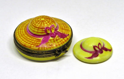 LIMOGES FRANCE BOX- 'STRAW' GARDENING HAT & REMOVABLE HAT INSIDE - SUMMER BONNET