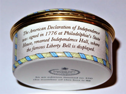 HALCYON DAYS ENAMEL BOX -STATE OF PENNSYLVANIA- INDEPENDENCE HALL - WILLIAM PENN