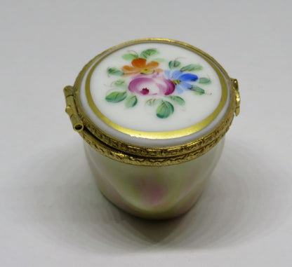 LIMOGES FRANCE BOX ~ SPIRAL SEA SHELL ~ FLORAL ~ FLOWERS ~ PEINT MAIN