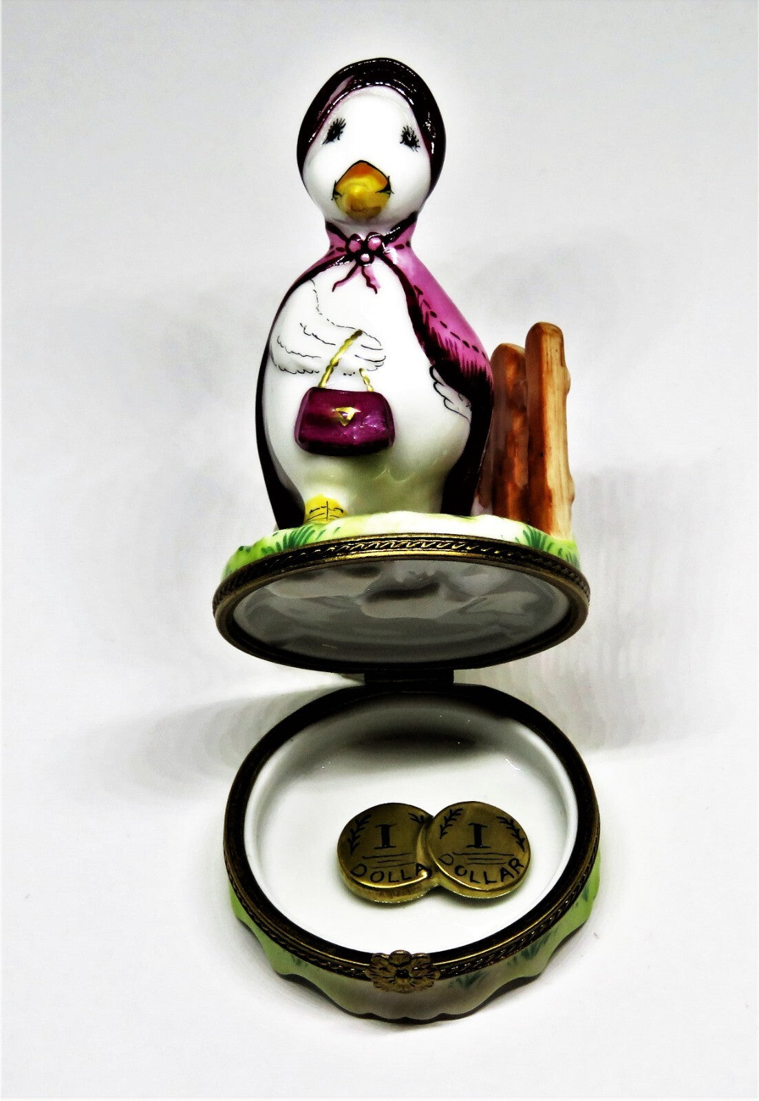 LIMOGES FRANCE BOX -PARRY-VIEILLE- JEMIMA PUDDLEDUCK & 3D FENCE - BEATRIX POTTER