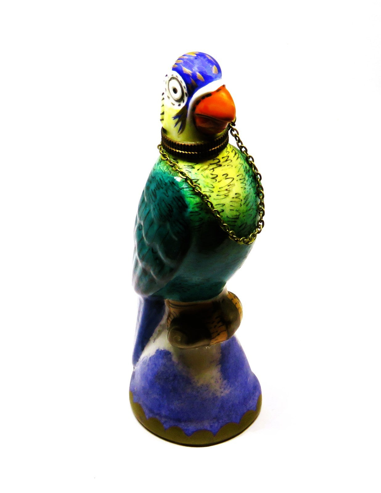 LIMOGES FRANCE BOX ~ LARGE VINTAGE PARROT ON A PERCH ~ PERFUME BOTTLE ~ BIRD