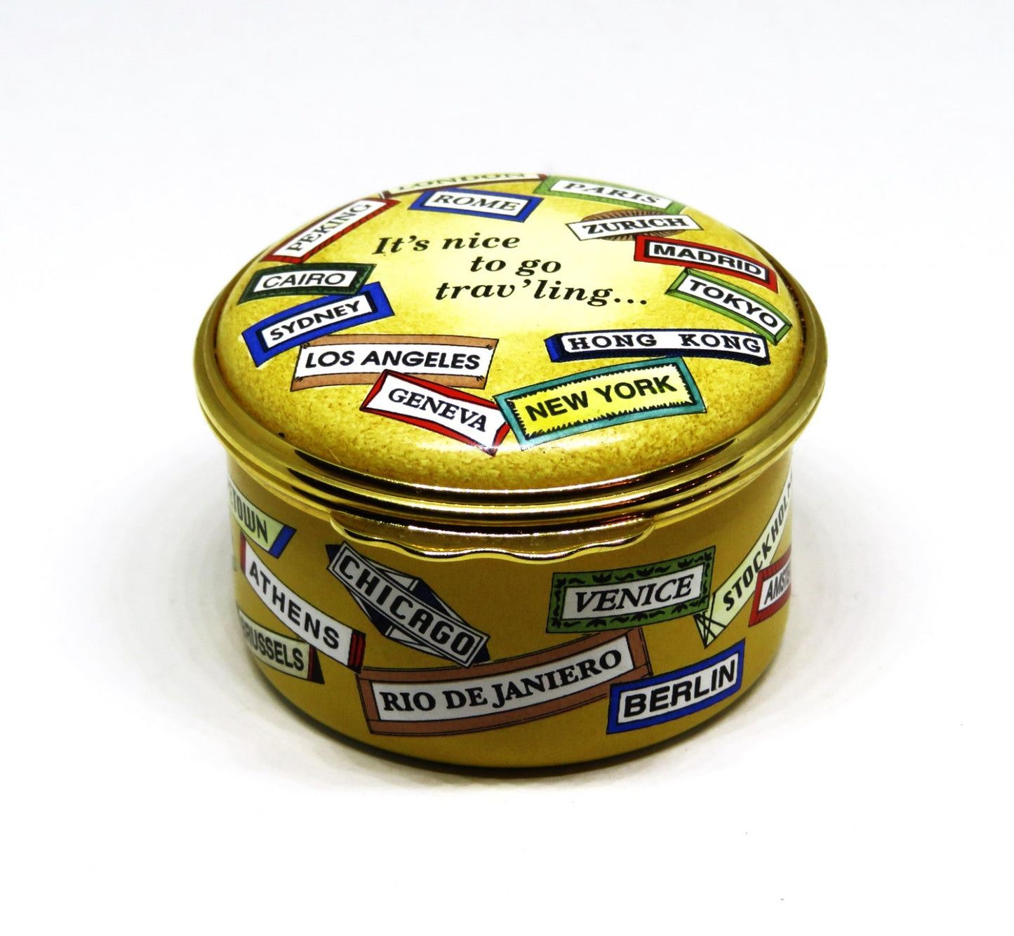 HALCYON DAYS ENAMEL BOX - "NICE TO GO TRAV'LING" - SINATRA SONG - WORLD CITIES