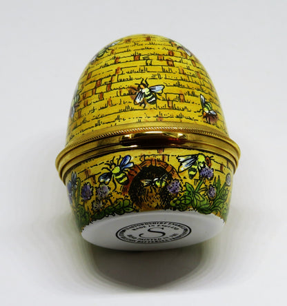 STAFFORDSHIRE ENGLISH ENAMEL BOX - VINTAGE BEEHIVE - BEE HIVE - BEES & FLOWERS